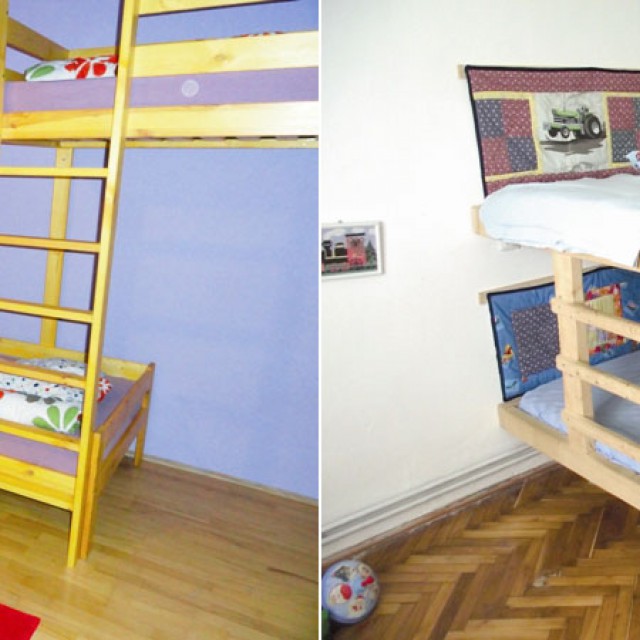 Három, saját építésű emeletes ágy gyerekszobába